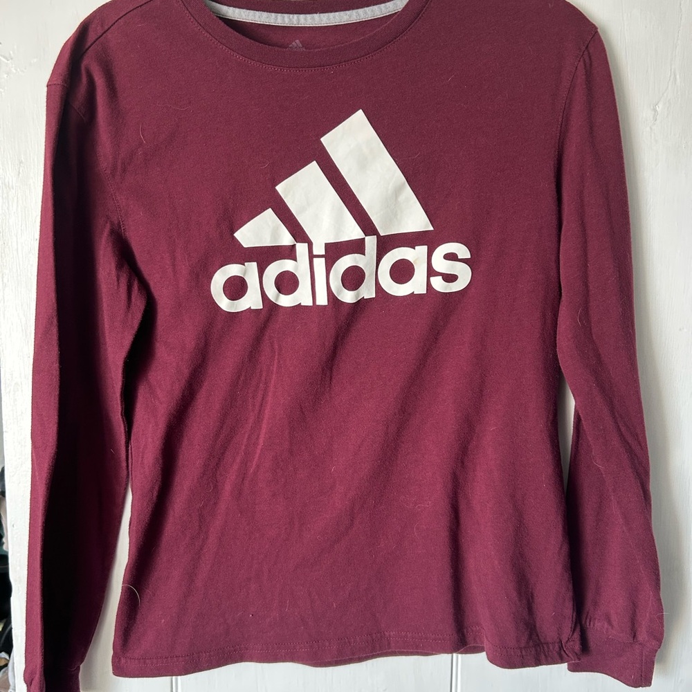 Adidas Maroon Crew Neck Shirt with White Accents